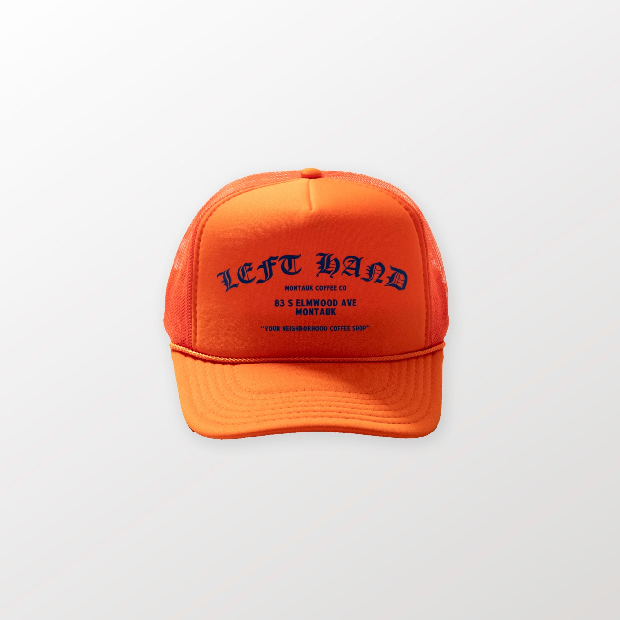 Your Neighborhood Coffee Shop Trucker in Orange/ Blue – Left Hand