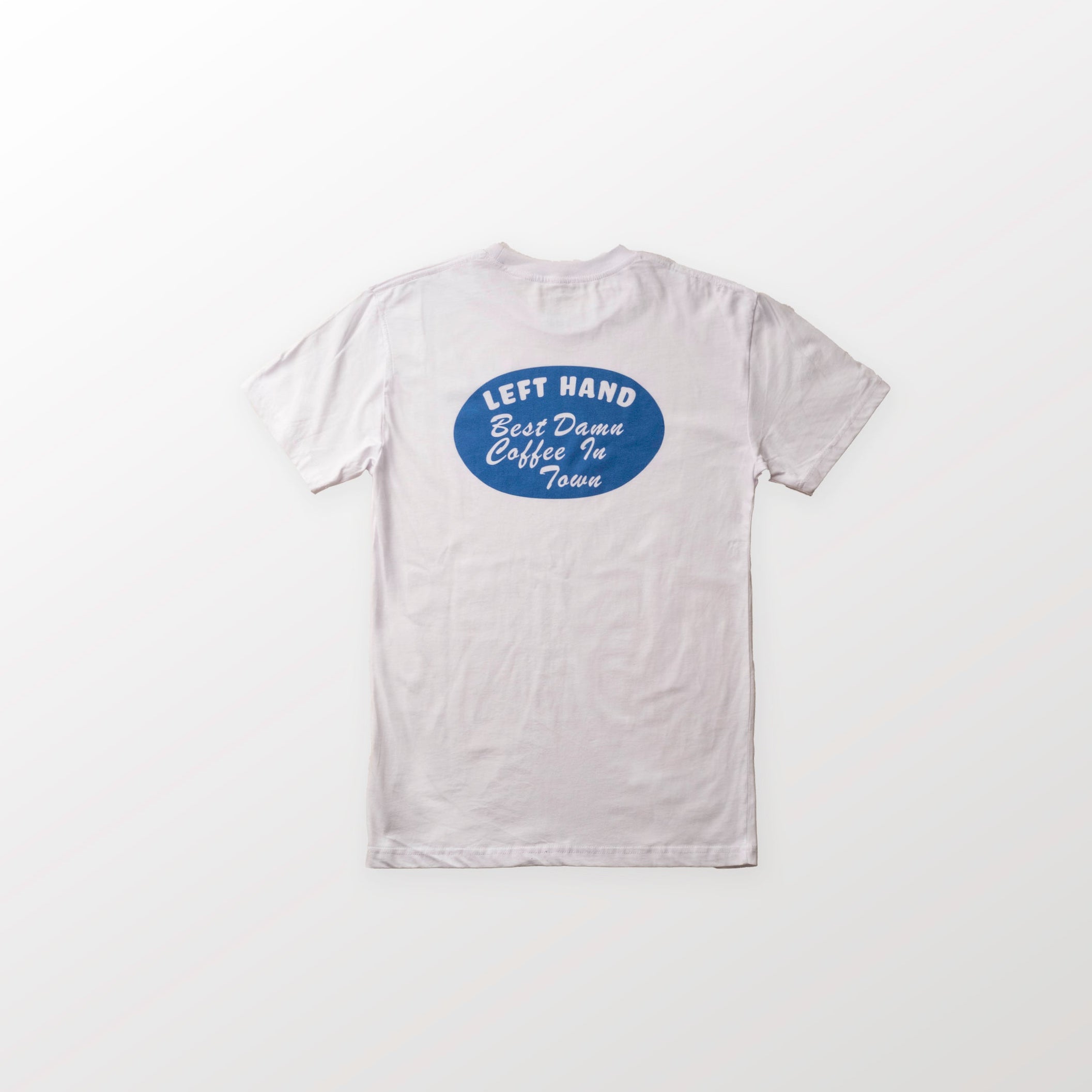 Best Damn Coffee in Town Tee in White/ Royal Blue – Left Hand Coffee