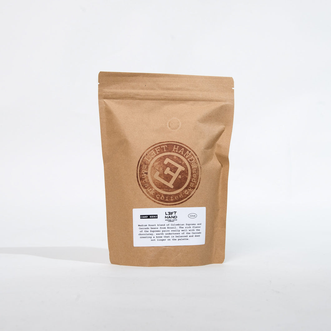 Image of a retail 16oz coffee bag in craft color